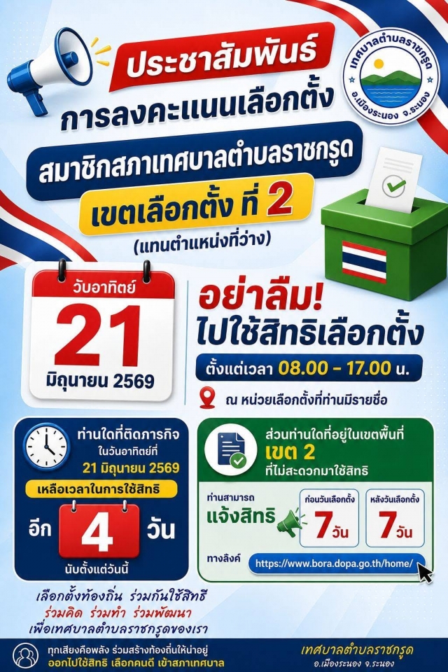ประชาสัมพันธ์การลงคะแนนเลือกตั้งสมาชิกสภาเทศบาล เขตเลือกตั้ง ที่2 (แทนตำแหน่งที่ว่าง)..